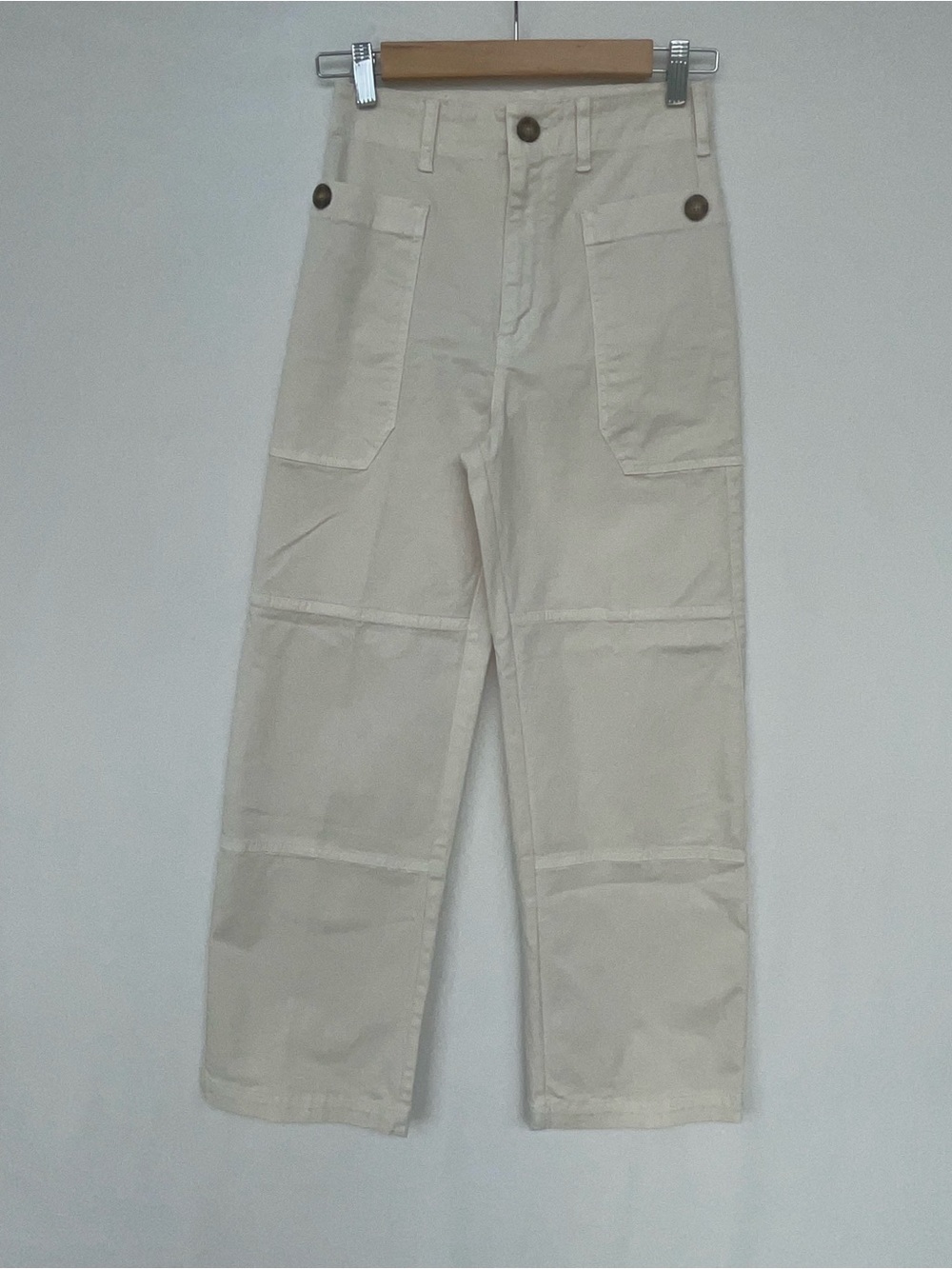Frame Denim High-Rise Straight-Leg Utility Pants in Blanc